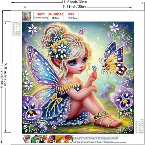 Bomclap keiju timanttimaalaus 30x30cm aloittelijaystävällinen perhonen erikoismuoto 5D DIY kristallihelmet timanttitaide seinäkoriste kodin sisustus
