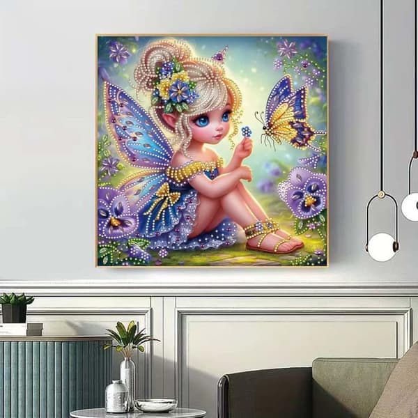 Bomclap keiju timanttimaalaus 30x30cm aloittelijaystävällinen perhonen erikoismuoto 5D DIY kristallihelmet timanttitaide seinäkoriste kodin sisustus