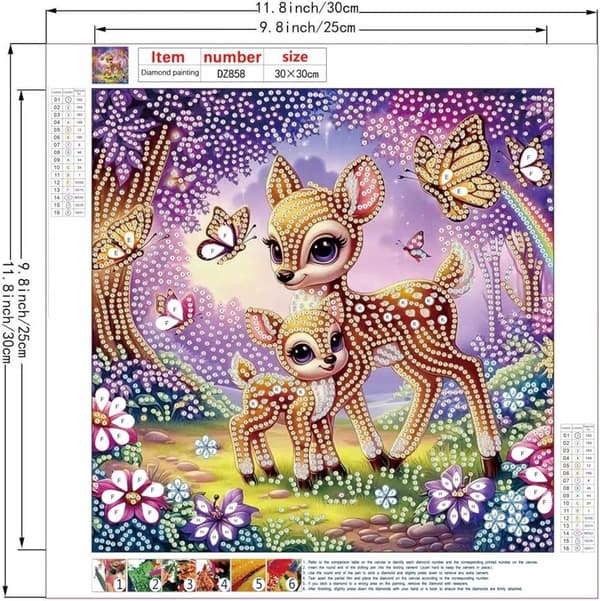 Bomclap Hjort Diamantkonst 30x30 cm Fjäril Specialform 5D DIY Kristallpärlor Djurdekoration Väggdekoration