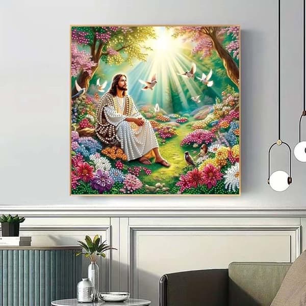 bomclap jesus diamantmaleri 30x30 cm julemotiv speciel form 5d DIY diamantperler vægkunst boligindretning