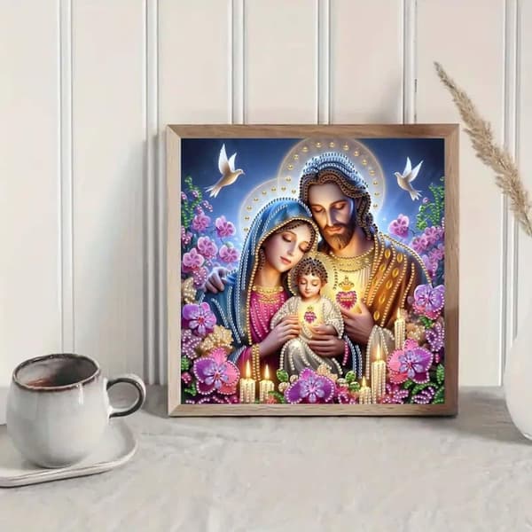 Bomclap Family Jesus Diamond Art 30x30 cm 5D erikoismuotoinen joulukoriste DIY kristallihelmet seinäkoriste