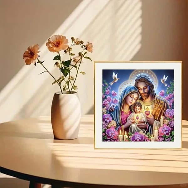 Bomclap Family Jesus Diamond Art 30x30 cm 5D erikoismuotoinen joulukoriste DIY kristallihelmet seinäkoriste