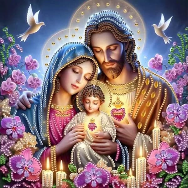 Bomclap Family Jesus Diamond Art 30x30 cm 5D erikoismuotoinen joulukoriste DIY kristallihelmet seinäkoriste