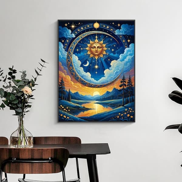 Bomclap Sol och Måne Diamantmålning för Vuxna 5D DIY Rund Full Drill Konstverk - Diamantpärlor Hemslöjd 30x40 cm Väggdekoration