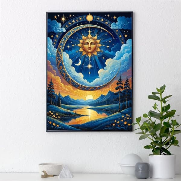 Bomclap Sol och Måne Diamantmålning för Vuxna 5D DIY Rund Full Drill Konstverk - Diamantpärlor Hemslöjd 30x40 cm Väggdekoration