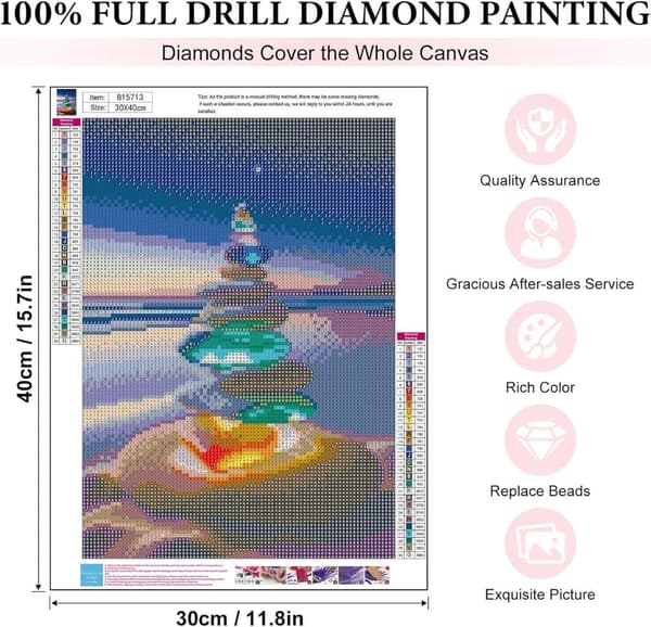 Bomclap Strand Diamantkonst för Vuxna 5D Färgglada Stenar DIY Rund Full Drill - Diamantpärlor Nybörjarvänlig 30x40 cm