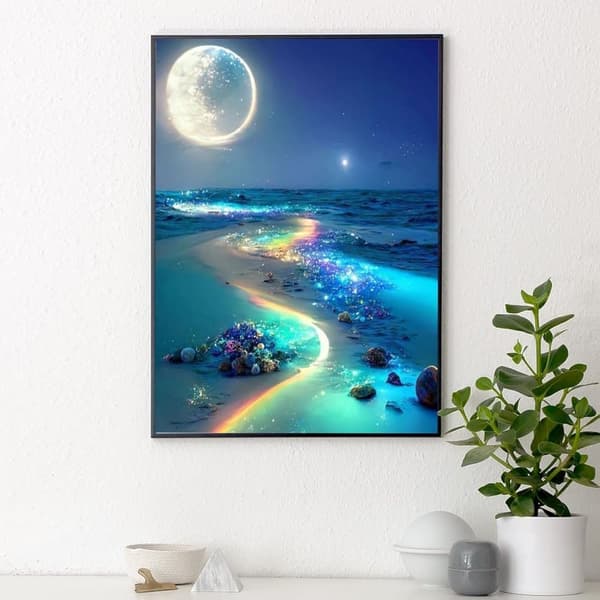 Bomclap Moonlight Beach Diamond Painting 5D Sea Moon DIY pyöreä täysi pora - timanttihelmet käsityöt 30x40 cm