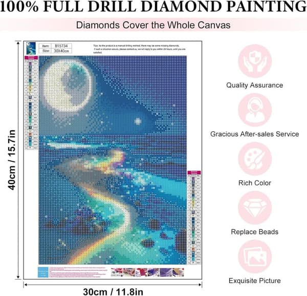 Bomclap Moonlight Beach Diamond Painting 5D Sea Moon DIY pyöreä täysi pora - timanttihelmet käsityöt 30x40 cm