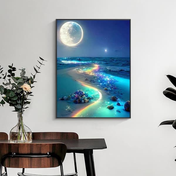 Bomclap Moonlight Beach Diamond Painting 5D Sea Moon DIY pyöreä täysi pora - timanttihelmet käsityöt 30x40 cm