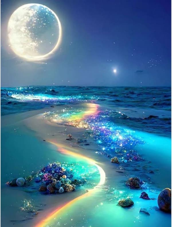 Bomclap Moonlight Beach Diamond Painting 5D Sea Moon DIY pyöreä täysi pora - timanttihelmet käsityöt 30x40 cm