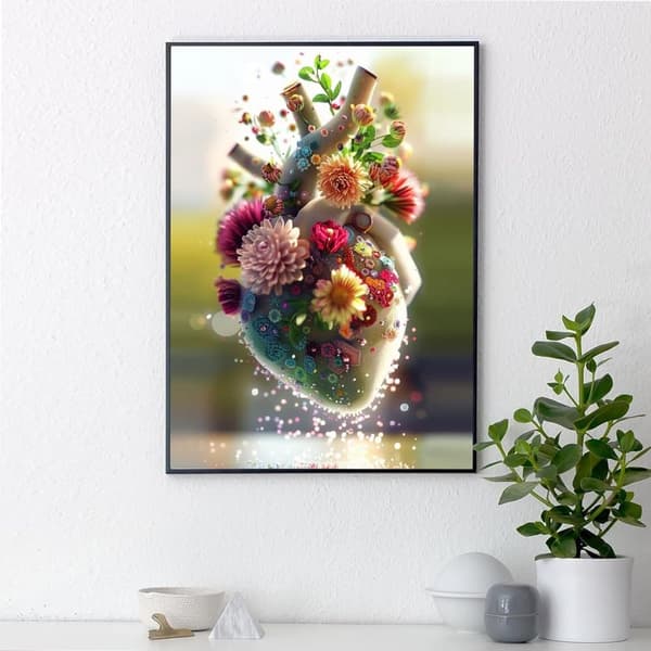 Bomclap sydämen muotoinen kukka Diamond Art 5D DIY pyöreä täyspora - timanttihelmet seinäkoriste 30x40 cm