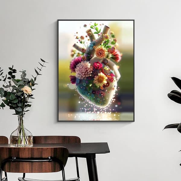 Bomclap sydämen muotoinen kukka Diamond Art 5D DIY pyöreä täyspora - timanttihelmet seinäkoriste 30x40 cm