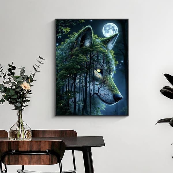 Bomclap Wolf in the Forest Diamond Art 5D DIY pyöreä täyspora - timanttihelmet seinäkoriste 30x40 cm