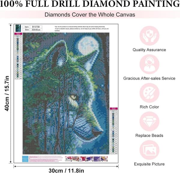 Bomclap Wolf in the Forest Diamond Art 5D DIY pyöreä täyspora - timanttihelmet seinäkoriste 30x40 cm