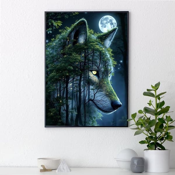 Bomclap Wolf in the Forest Diamond Art 5D DIY pyöreä täyspora - timanttihelmet seinäkoriste 30x40 cm
