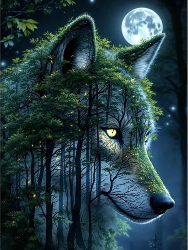 Bomclap Wolf in the Forest Diamond Art 5D DIY pyöreä täyspora - timanttihelmet seinäkoriste 30x40 cm