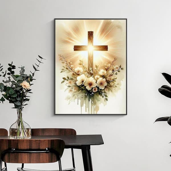 Bomclap Christian Cross Diamond Painting 5D Jesus DIY Rund Full Drill - Religiøs Vægdekoration 30x40 cm