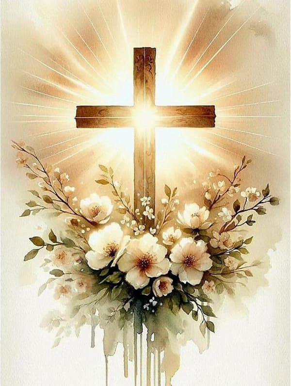 Bomclap Christian Cross Diamond Painting 5D Jesus DIY Rund Full Drill - Religiøs Vægdekoration 30x40 cm