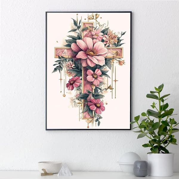 Bomclap Blomsterkors Diamantkonst 5D Religiös DIY Rund Full Drill - Diamantpärlor 30x40 cm
