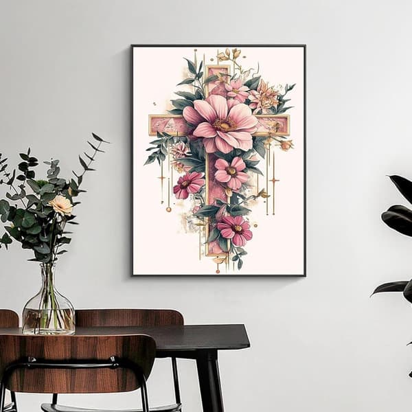 Bomclap Blomsterkors Diamantkonst 5D Religiös DIY Rund Full Drill - Diamantpärlor 30x40 cm
