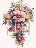 Miniatyrbild 1 av 7: Bomclap Blomsterkors Diamantkonst 5D Religiös DIY Rund Full Drill - Diamantpärlor 30x40 cm