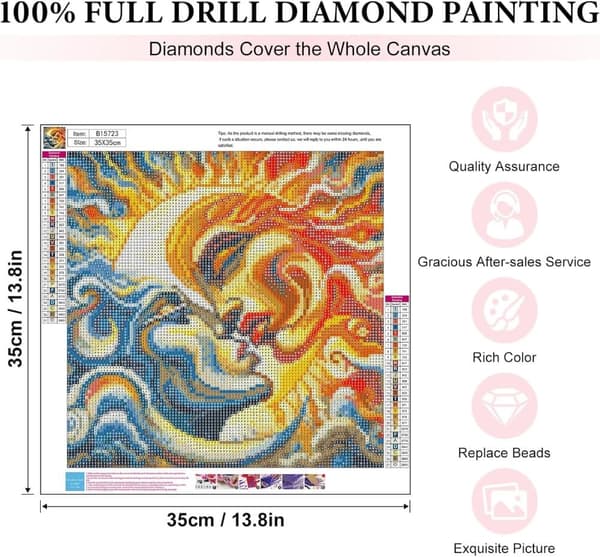 Bomclap Sun & Moon Diamond Art 5D DIY pyöreä täyspora - Timanttihelmet käsityöt 35x35 cm