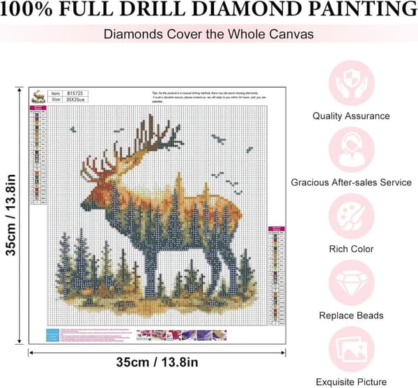 Bomclap skovhjort diamantmaleri 5D DIY rund fuld boremaskine - diamantperler vægdekoration 35x35 cm