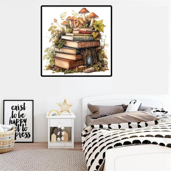 Bomclap Magic Books & Sienet Diamond Art 5D DIY pyöreä täyspora - Timanttihelmet Aloittelijaystävällinen 30x30 cm Seinäkoriste