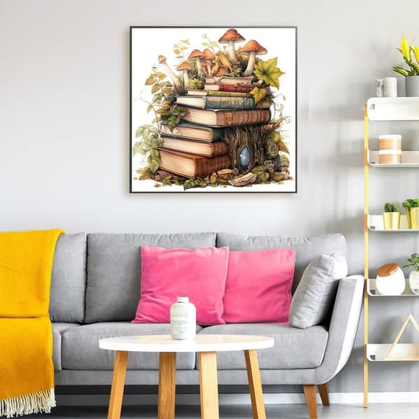 Bomclap Magic Books & Sienet Diamond Art 5D DIY pyöreä täyspora - Timanttihelmet Aloittelijaystävällinen 30x30 cm Seinäkoriste