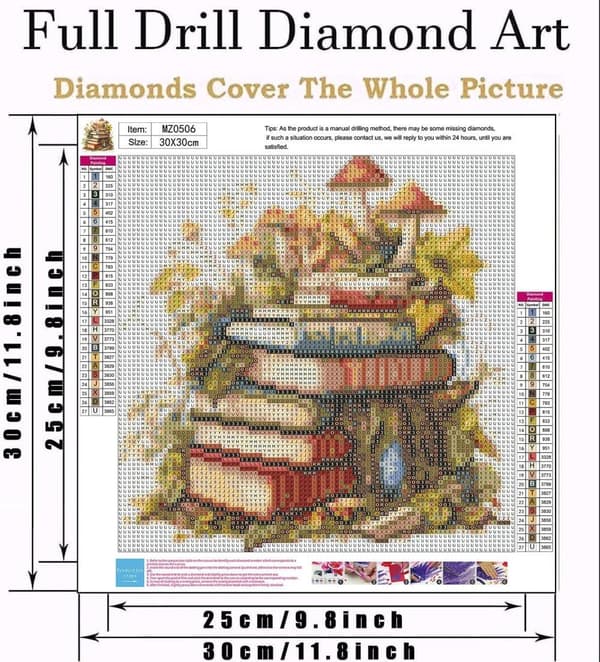 Bomclap Magic Books & Sienet Diamond Art 5D DIY pyöreä täyspora - Timanttihelmet Aloittelijaystävällinen 30x30 cm Seinäkoriste