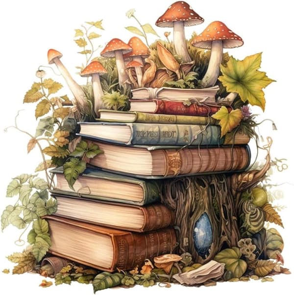 Bomclap Magic Books & Sienet Diamond Art 5D DIY pyöreä täyspora - Timanttihelmet Aloittelijaystävällinen 30x30 cm Seinäkoriste