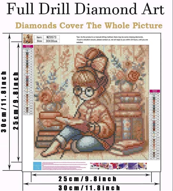 Bomclap Lukukirja Diamond Art 5D DIY Pyöreä Täysi Pora - Timanttihelmet Kodinsisustus 30x30 cm