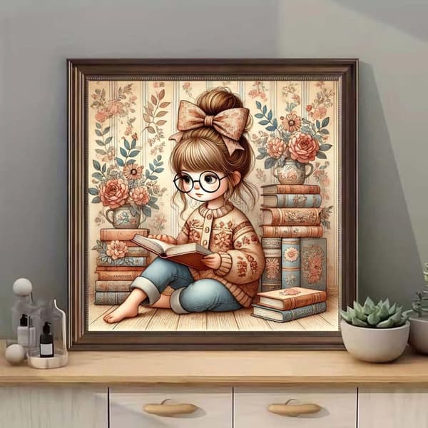 Bomclap Lukukirja Diamond Art 5D DIY Pyöreä Täysi Pora - Timanttihelmet Kodinsisustus 30x30 cm