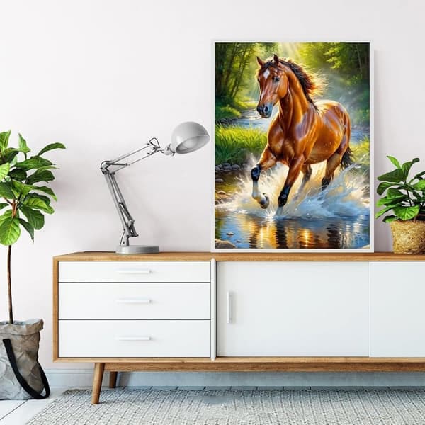 Bomclap Hevonen luonnossa Timanttitaide 5D DIY pyöreä täyspora - timanttihelmet seinäkoriste 30x40 cm