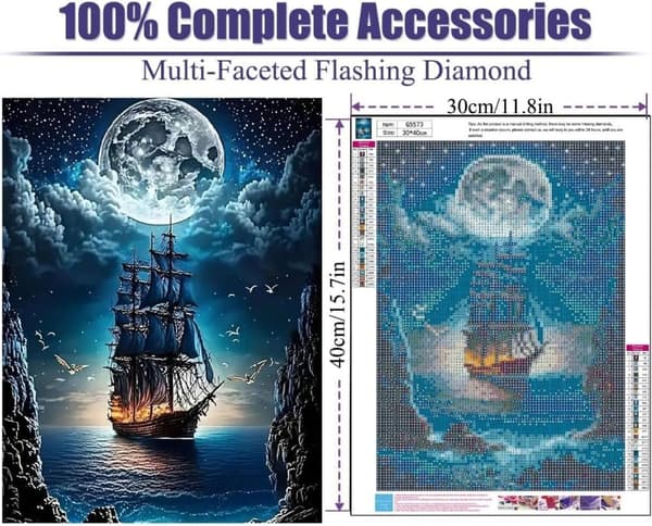 Bomclap Kuu Valo Merirosvo Laiva Timanttimaalaus 5D Salaperäinen Valtameri Design - Timanttihelmet DIY 30x40 cm