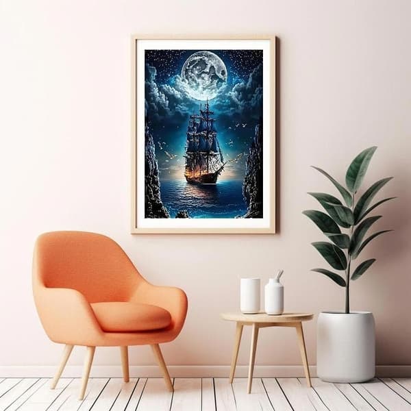 Bomclap Kuu Valo Merirosvo Laiva Timanttimaalaus 5D Salaperäinen Valtameri Design - Timanttihelmet DIY 30x40 cm