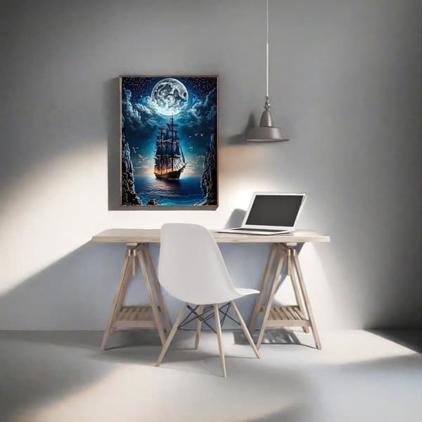 Bomclap Kuu Valo Merirosvo Laiva Timanttimaalaus 5D Salaperäinen Valtameri Design - Timanttihelmet DIY 30x40 cm