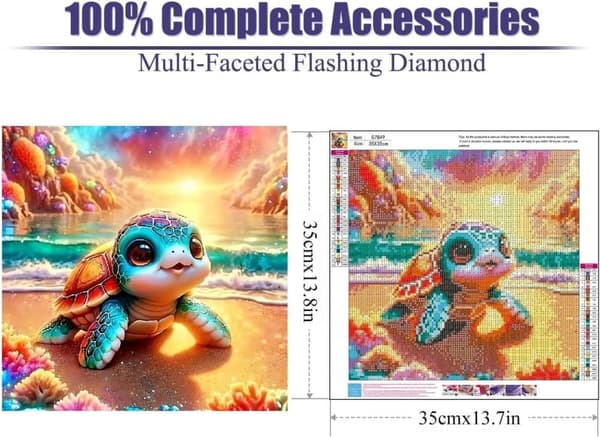 Bomclap Havskildpadde Diamant Kunst 5D Strand Solnedgang/Blomster - Diamant Perler 35x35 cm