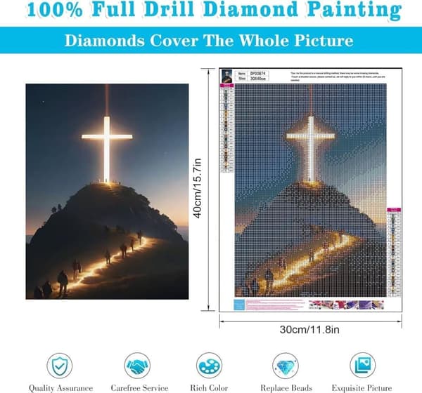 Bomclap Cross Diamond Painting aikuisille - 5D Full Drill DIY Diamond Art Aloittelija, Seinäkoriste Makuuhuone Lahja Kristallihelmet 30x40 cm