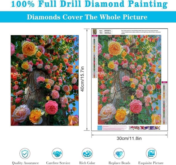 Bomclap Blomstertræ Diamantkunst til voksne - 5D Fuld Drill Rund Diamantmaleri Begynder, Boligindretning Gave 30x40 cm