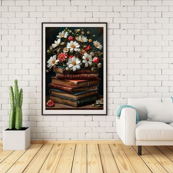 Bomclap Vintage Kirjat Timanttitaide aikuisille - 5D Full Drill Daisy DIY kristallihelmet, makuuhuoneen sisustus 30x40 cm