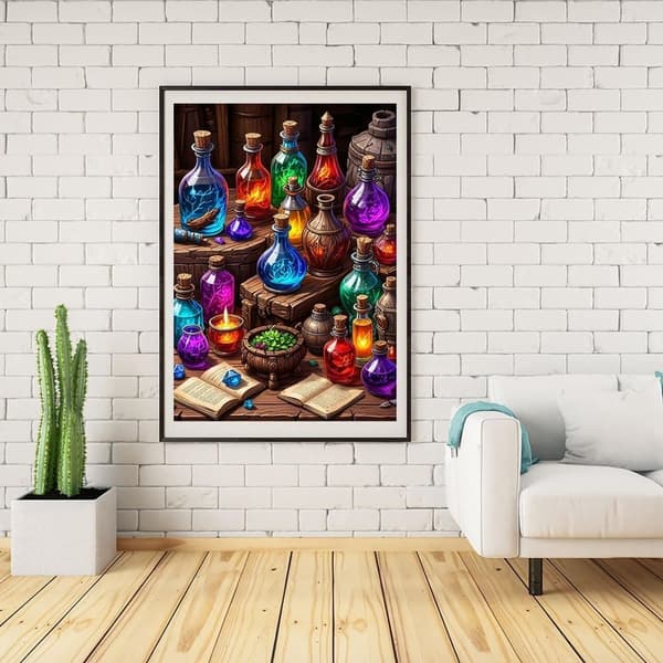 Bomclap Magic Potion timanttimaalaus - 5D Vintage Full Drill pyöreä timanttitaide aloittelijoille, lahja 30x40 cm