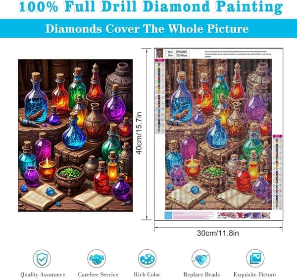 Bomclap Magic Potion timanttimaalaus - 5D Vintage Full Drill pyöreä timanttitaide aloittelijoille, lahja 30x40 cm