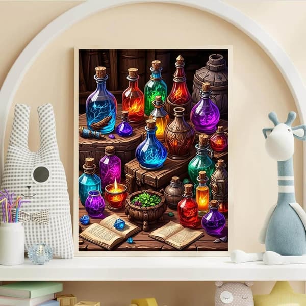 Bomclap Magic Potion timanttimaalaus - 5D Vintage Full Drill pyöreä timanttitaide aloittelijoille, lahja 30x40 cm