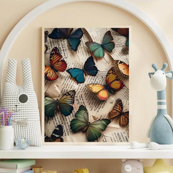 Bomclap Vintage Butterfly Diamond Art - 5D Full Drill DIY timanttimaalaus aloittelija, seinäkoriste 30x40 cm