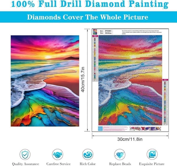 Bomclap Väri Beach Diamond Art - 5D täysi pora DIY timanttimaalauspaperi paperiliitin käsityö seinäkoriste 30x40 cm