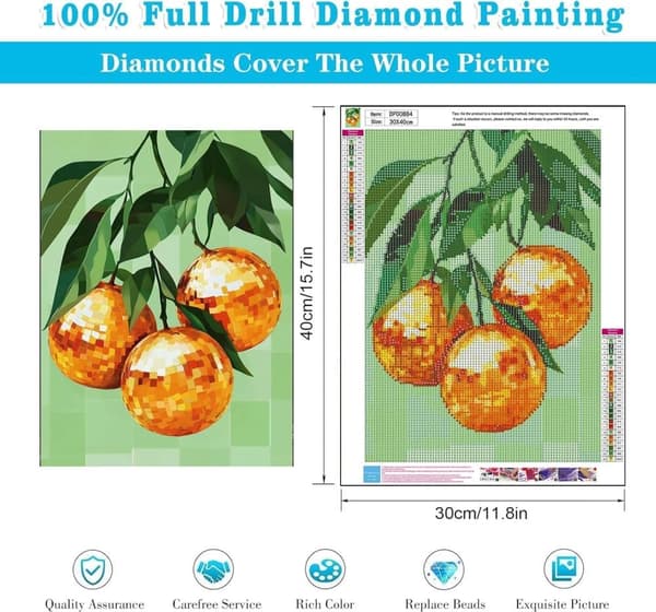 Bomclap Disco Ball Timanttimaalaus - 5D Appelsiinit Full Drill DIY Diamond Art Aloittelija, Lahja 30x40 cm
