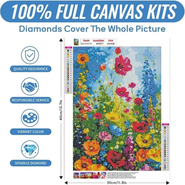 Bomclap Wildflowers Diamantmaleri - 5D Rund Fuld Drill Diamant Kunst Begynder, DIY Gem Håndværk 30x40 cm