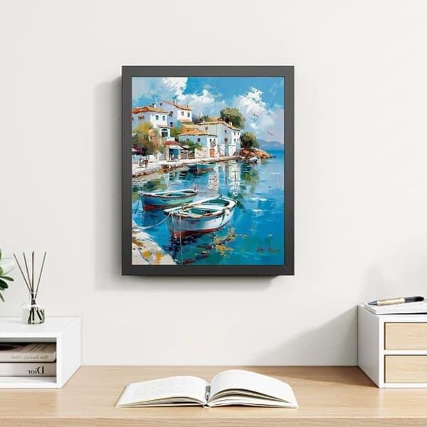 Bomclap Coastal Town Diamond Art - 5D Rund Fuld Drill Diamantmaleri Begynder, DIY Krystal Perler Dekoration 30x40 cm