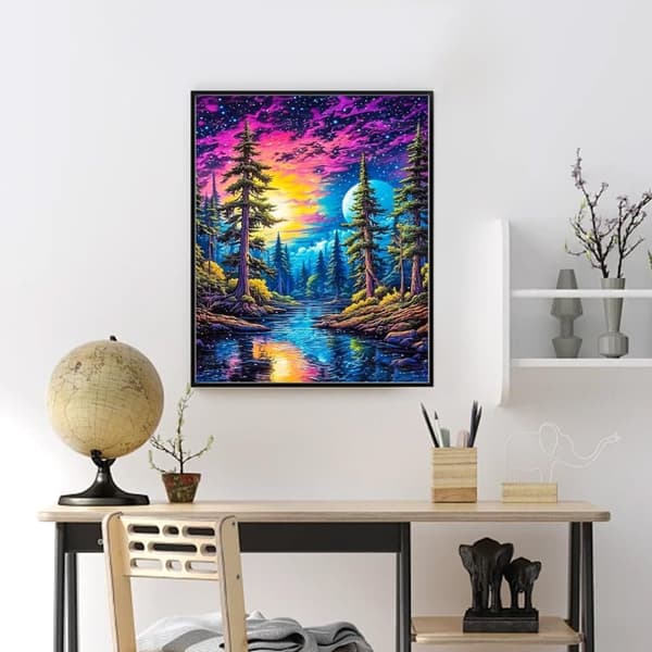 Bomclap Moon Maisema Timanttimaalaus - 5D Full Drill pyöreä DIY-timanttitaide ystäville, seinäkoriste 30x40 cm